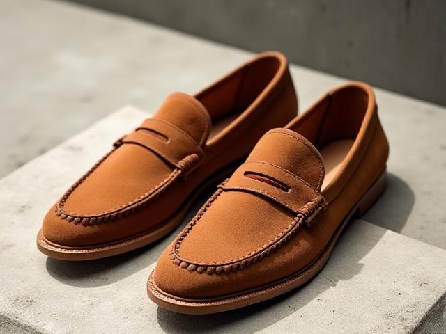 スエードローファー - 上質な茶色のスエード素材で作られたローファー