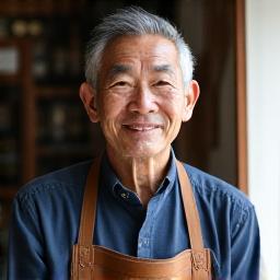 Heimen Kutsuの主任職人、佐藤健太のポートレート